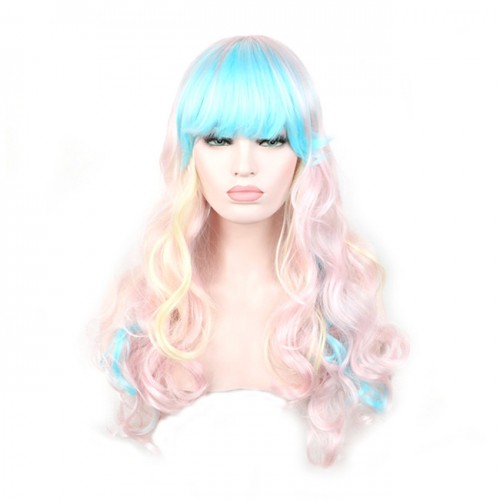 65cm rainbow multicolour wig wavy long womens wigs